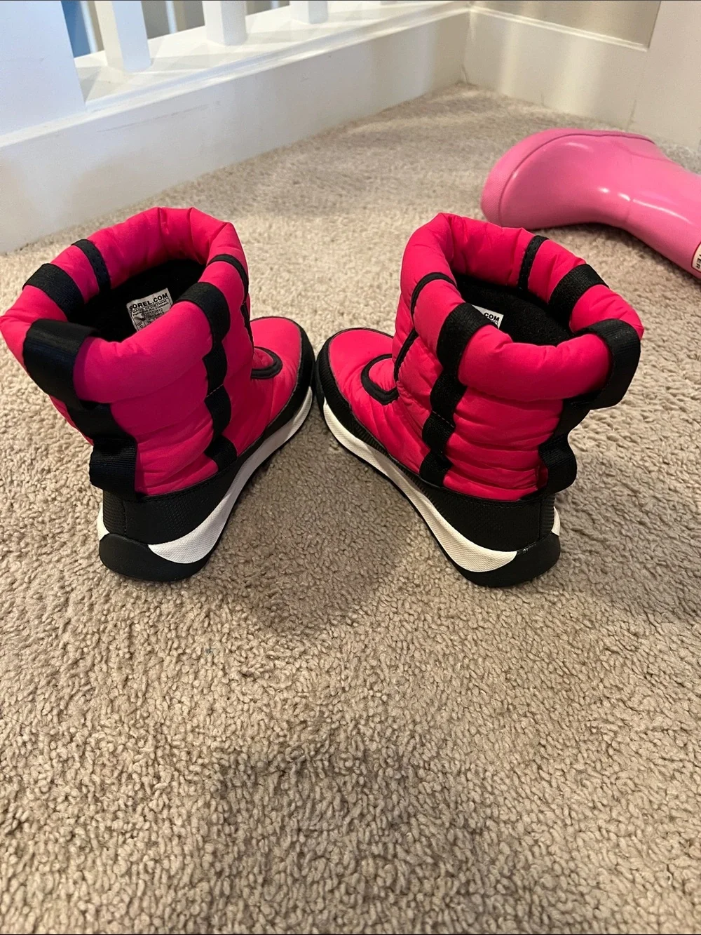 Sorel Kids Pink and Black Puffer Snow Boots size 12 toddler